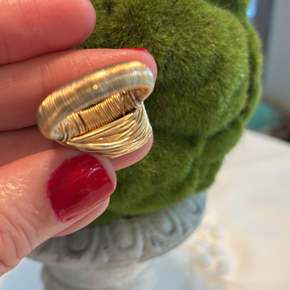 Gold Wire Wrapped Green Stone Ring - Picture 6 of 12